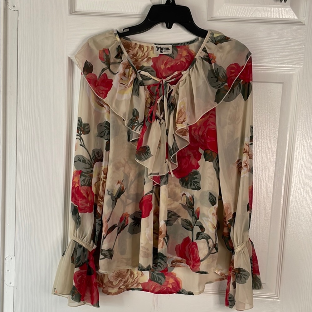 Show me your mumu long sleeve floral ruffle bell sleeve blouse